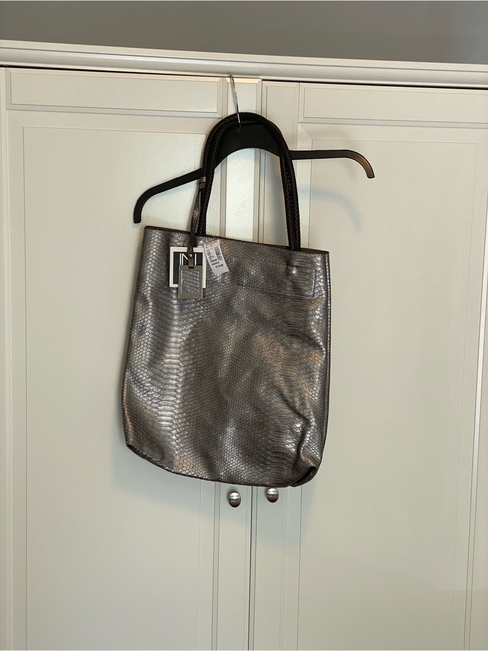 Metallic Silver Tote with Braided Handles - inzi brand
